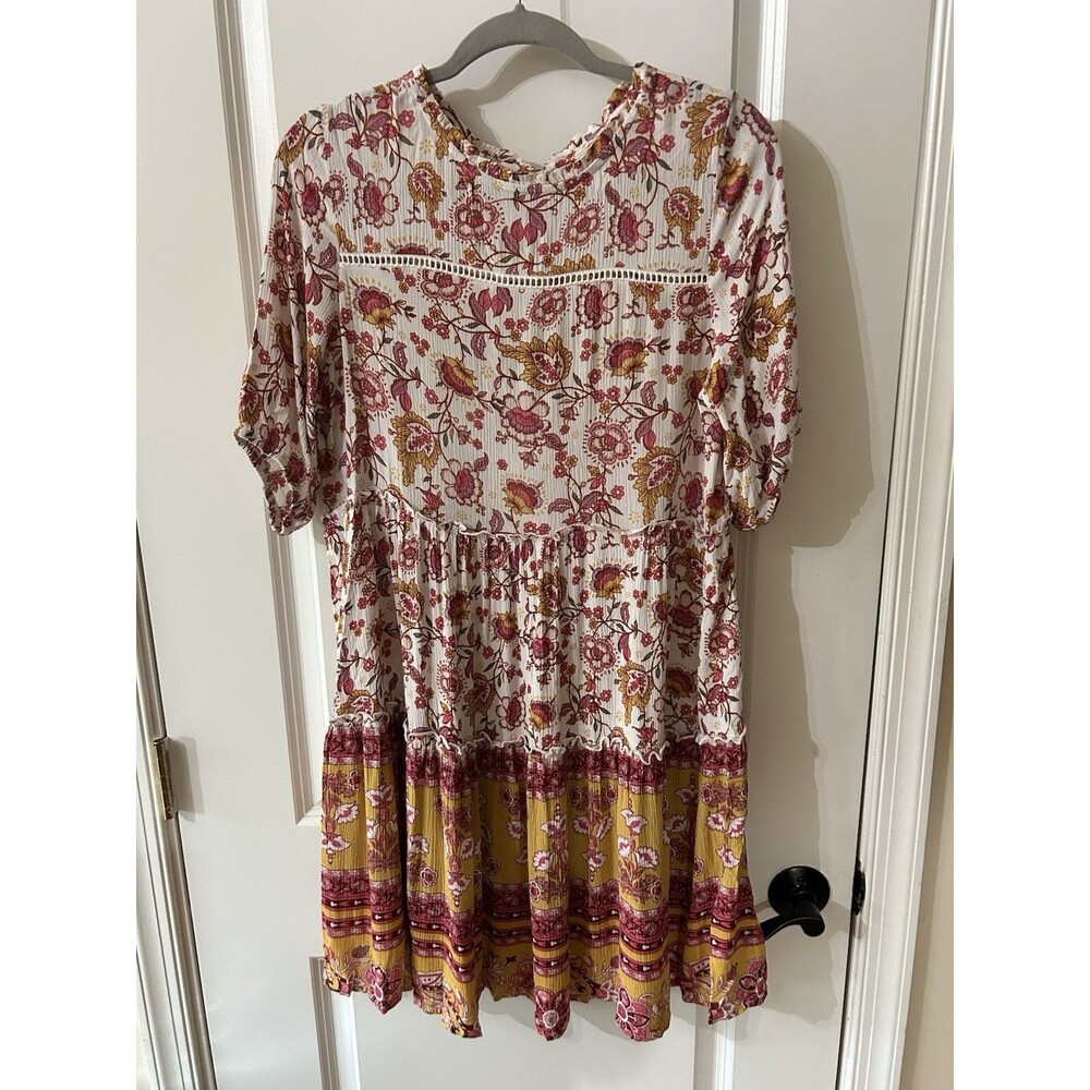 Knox Rose XS Floral A-Line Bohemian Dress Midi Oversized Mixed Media